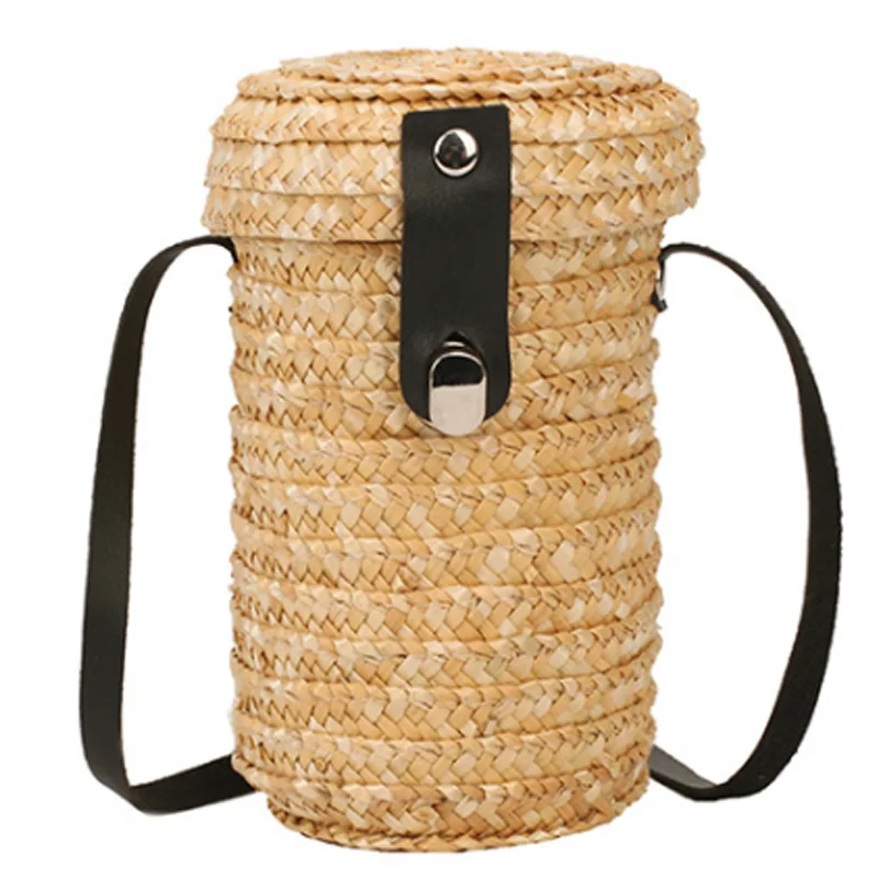 

Women'S Beach Bag Tube Straw Barrel Weaving Ladies Messenger Bag Messenger Bag Ladies Handbag