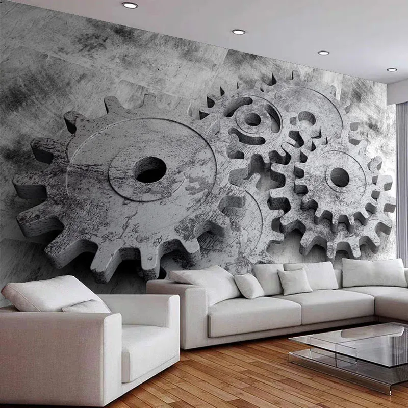 

Custom Mural Wallpaper 3D Cement Grey Mechanical Gear Fresco Living Room Restaurant Background Wall Paper PVC Waterproof Sticker