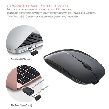 

20# Computer Mouse Magic Ergonomic Wireless Mouse 1200DPI USB+Type-C Rechargeable Optical Mice Usb Adapter For Wireless Mouse