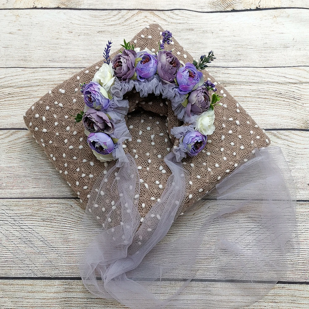 Un ensemble 150*150cm tricot Bobble enveloppes + Floral bébé Bonnet fleur grappes Bonnet Sitter bébé chapeau pour nouveau-né bébé photographie accessoires