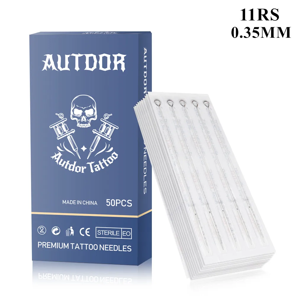 50PCS 11RS Sterilized Tattoo Needles 0.35MM Disposable Round Shader