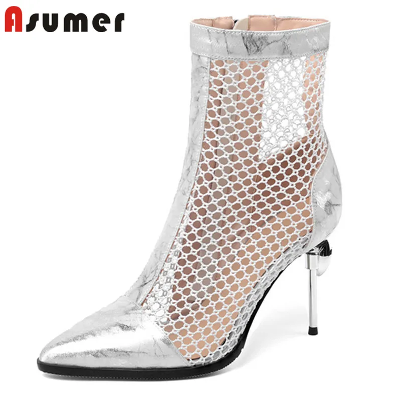 ASUMER/Новинка года; ботильоны; женские летние ботинки с вырезами и кристаллами; пикантные Вечерние туфли на высоком каблуке-шпильке для выпускного; женская обувь; большой размер 50