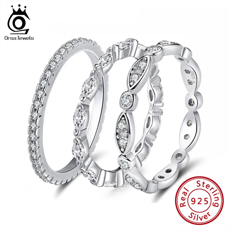 Women Rings Jewelry 925-Sterling-Silver Fashion Round Real for Ladies SR71 ORSA Cubic-Zircon