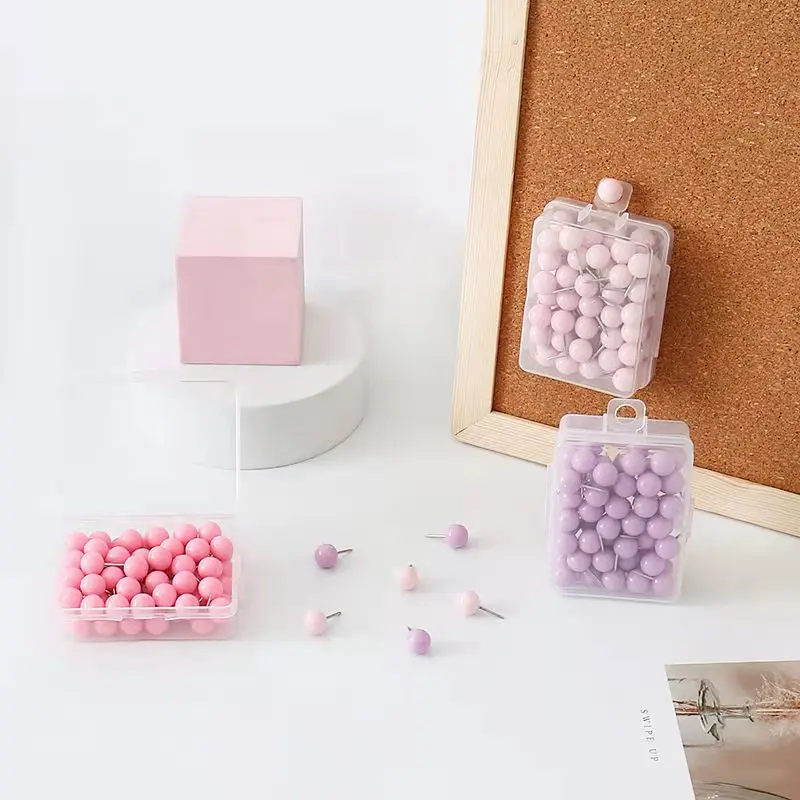 TUTU 50pcs/box coloful ball push pins thumb thumbtack board pins drawing photo wall studs office school supplies H0563