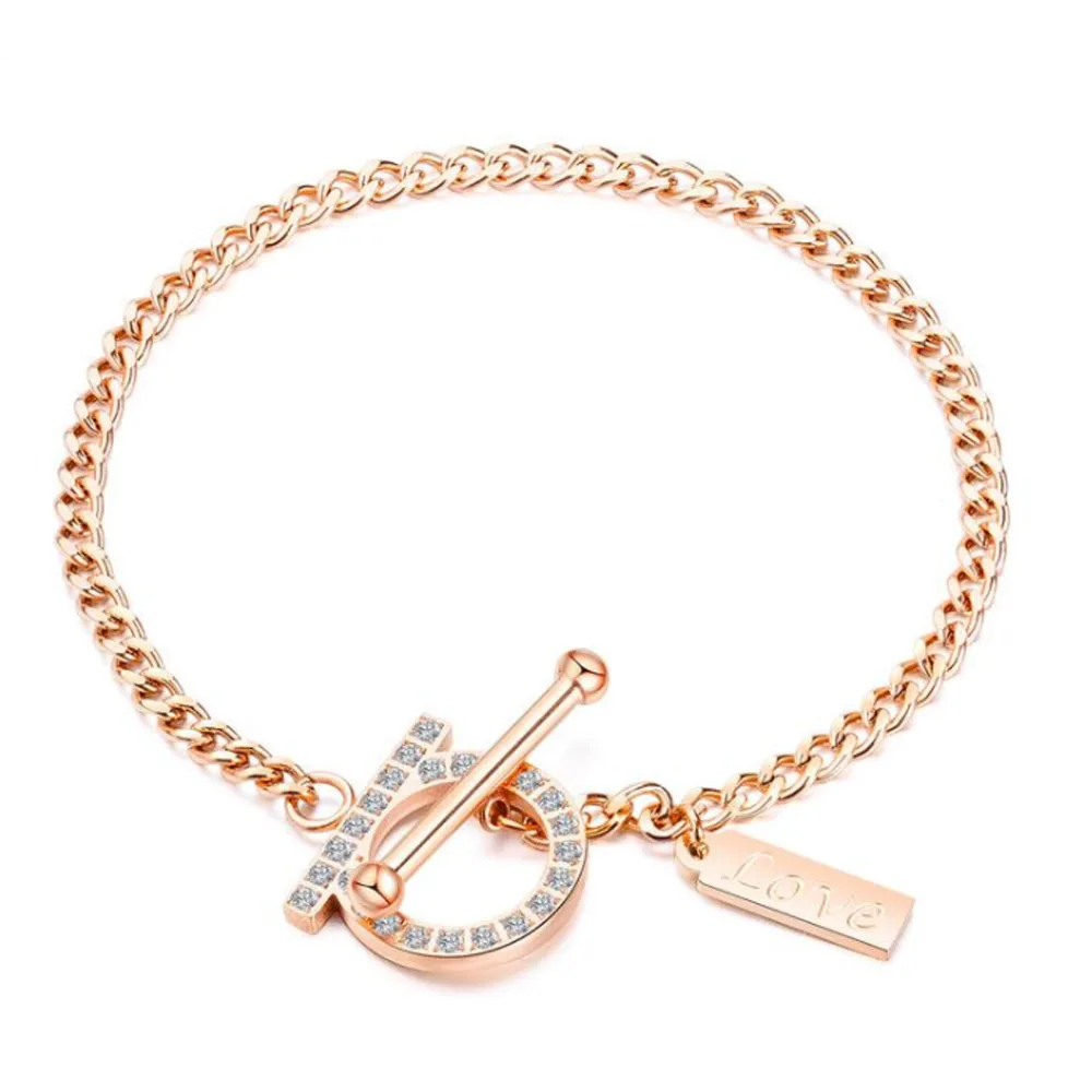 LAN дворец Мода титановая сталь розовое золото браслет светильник Роскошная застежка OT инкрустация циркон браслеты для женщин