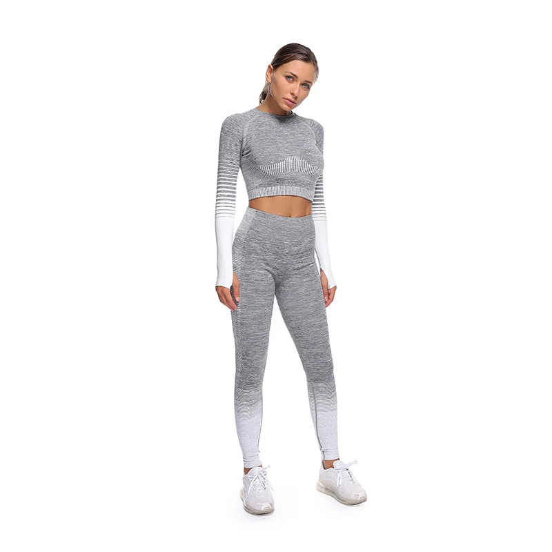 

2020 Workout Sport Suit Women Seamless Leggings Gym Clothing Cropped Top Yoga Set Fitness Suit SportsWear Tracksuit Female