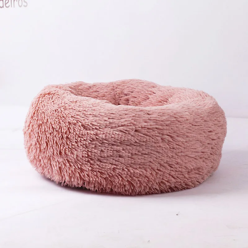 Pink Круглые плюшевые кошки кровать дом мягкий длинный плюшевый Кот кровать питомник собака кровать подушка щенок котенок коврик гнездо зимняя теплая спальная кровать - Цвет: Pink