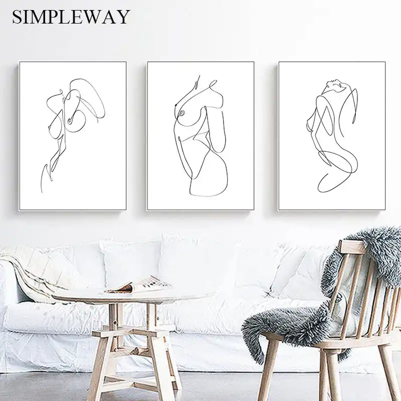 Affiche murale avec motif en lin minimaliste en noir et blanc, peinture  murale abstraite pour décoration moderne | AliExpress