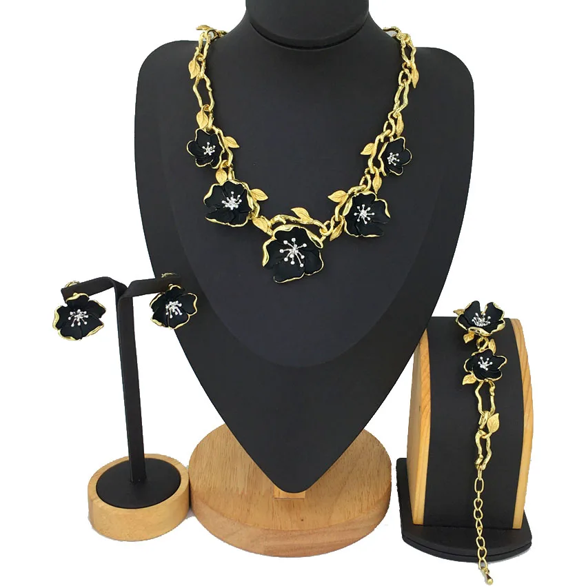 

Hot Selling Brazilian Gold Luxury Copper Gold Plated Jewelry Set Italian Gold Four Jewelry Sets Women Party Wedding Gift
