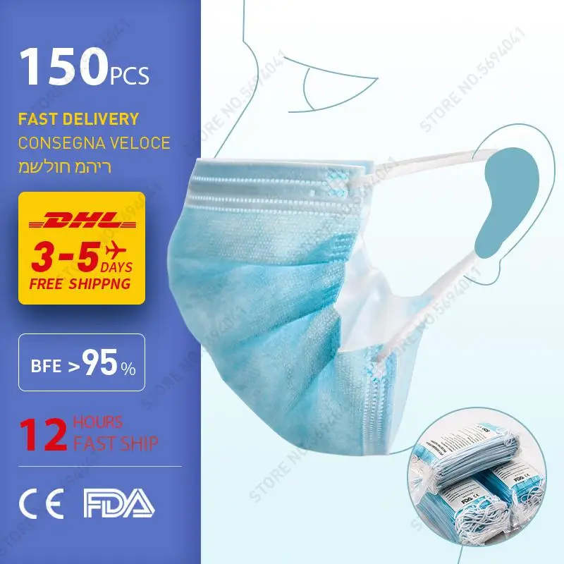 

DHL 150pcs Face Mask Anti-Pollution 3 Layer Protection Face Mask Mouth Masks Disposable Nonwoven Mask Disposable Hygiene Mask