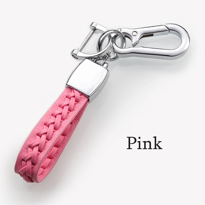 pink Автомобильный Универсальный Плетеный брелок из овечьей кожи, брелок на цепочке из титанового сплава, брелок для ключей в подарок, автомобильный брелок для ключей - Название цвета: pink