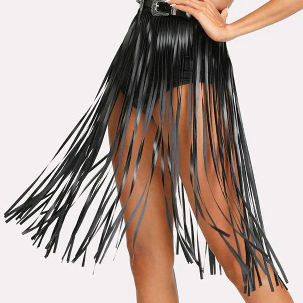 Женские Высокая Талия Искусственная кожа юбка с бахромой тела жгут панк вечерние клубная одежда