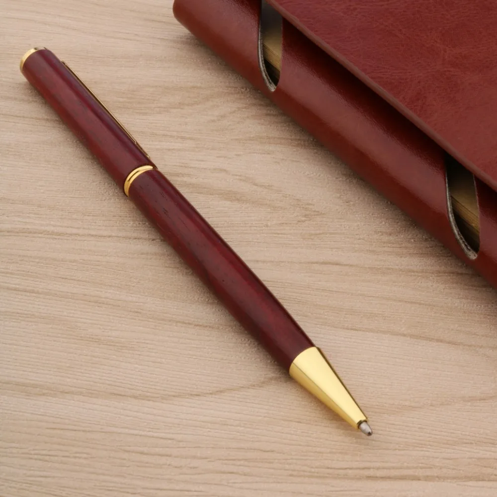 Подарок, красная деревянная шариковая ручка с золотой отделкой