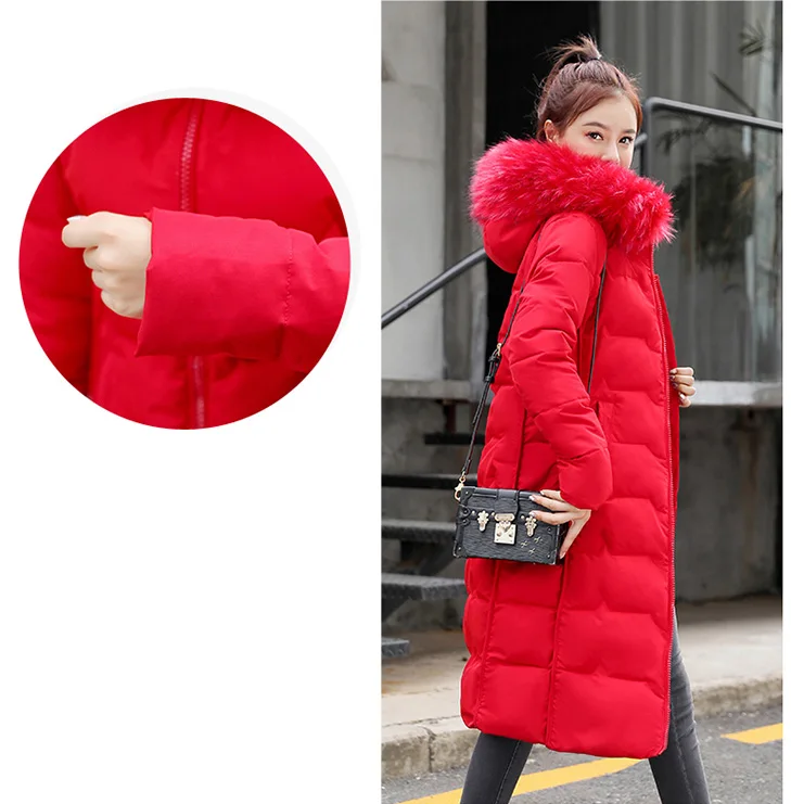 Cotton Hot Sale Solid Full Pockets Zippers Female Long Coat New Slim Parka Padded Jacket Winter Thick Warm Windbreaker