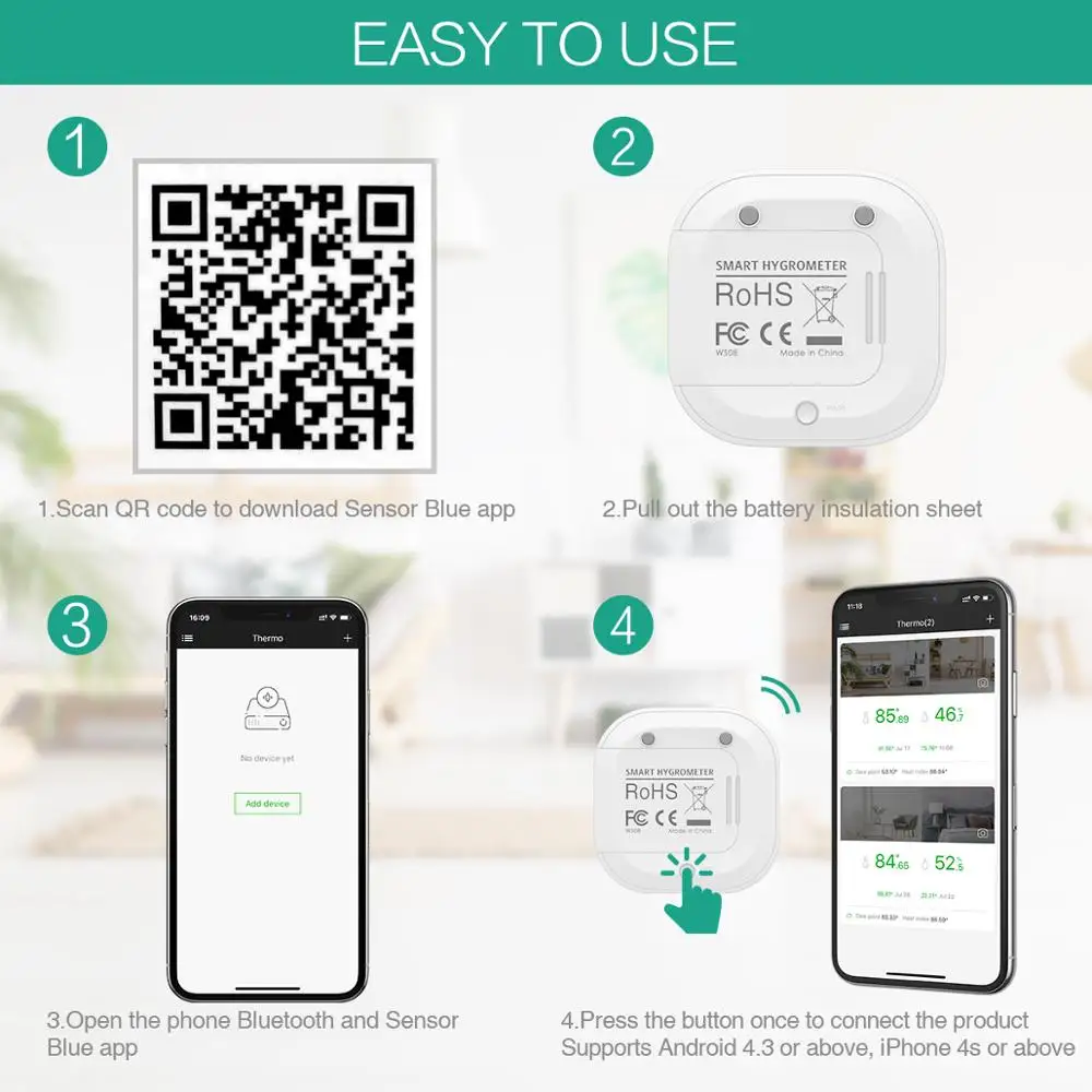 Wireless Smart Thermometer/Hygrometer with iPhone & Android App