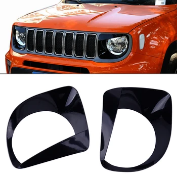 

beler 2pcs Black ABS Front Headlight Lamp Angry Eyes Cover Trim 26.8x21.5 cm Fit for Jeep Renegade 2019 2020
