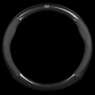 Carbon Fiber Black Чехол рулевого колеса автомобиля из углеродного волокна кожаные чехлы для hyundai Creta Solaris Sonata Grandeur Azera Equus Veloster - Название цвета: Carbon Fiber Black