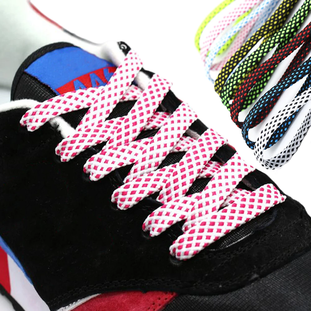 

Checkered Flat Plaid Shoe Laces Black White Flatties Rainbow For Skater Boot Silk Screen Grid Printing Shoelaces 120cm