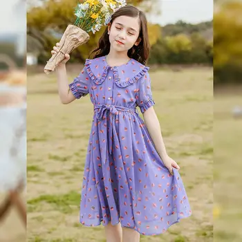 

New 2020 Summer Kids Girls Chiffon Dress Fashion Children's Clothing Girls Print Dress Chiffon Princess Costume Vestidos W285