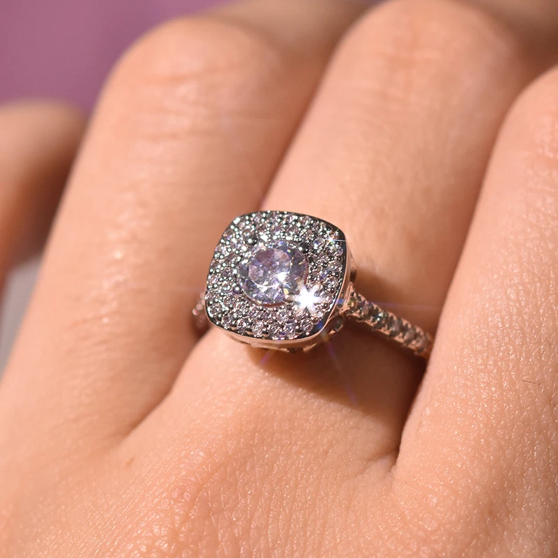 S925 Серебряное кольцо с квадратным бриллиантом для женщин 2 карата Anillos Bizuteria