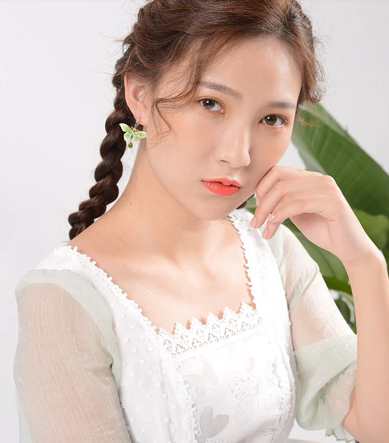 BESTLYBUY, настоящее 925 пробы, серебряные красивые серьги-бабочки, женские серьги из перегородчатой эмали, длинные серьги