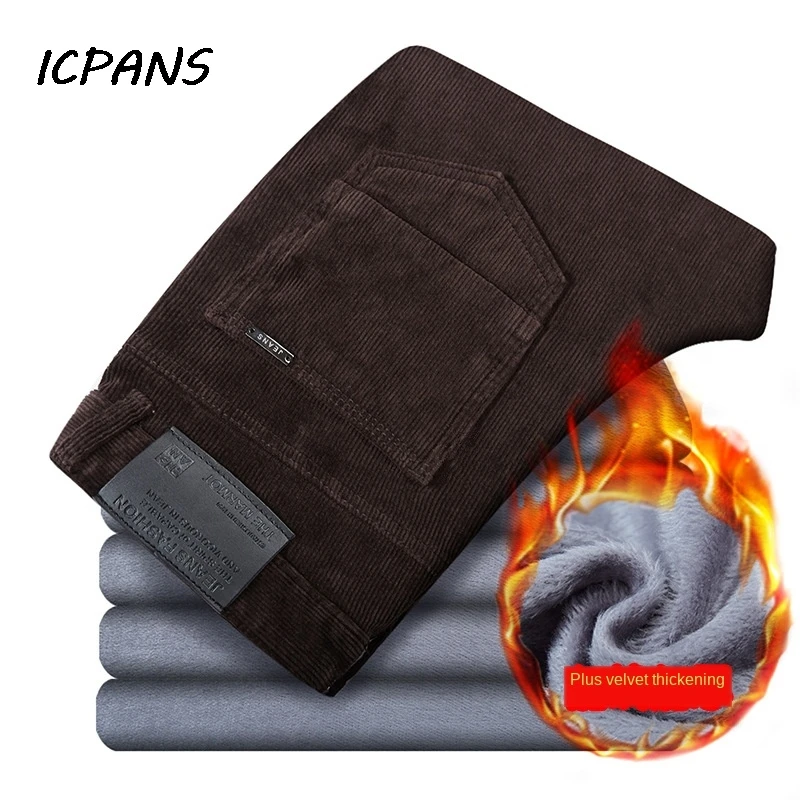 

Fleece Velvet Corduroy Trousers Thicken Warm Winter Pants Men Straight Slim Casual Pant 2020 Winter