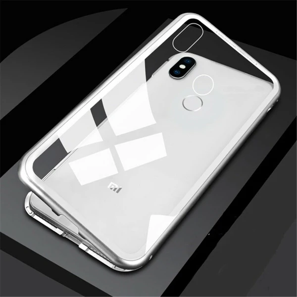 Clear With Silver Магнитный металлический чехол из закаленного стекла для Xiaomi Redmi 8 7 8A 7A Note 8 7 Pro Xiaomi A3 CC9 Pro Pocophone F1, задняя крышка, чехол - Цвет: Clear With Silver