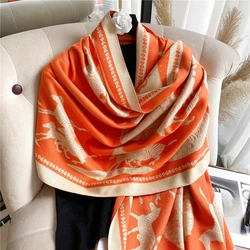 Design Horse Print Cashmere Winter Scarf for lady Thick Warm Pashmina Shawls and Wraps Female Bufanda Double Sided Stoles