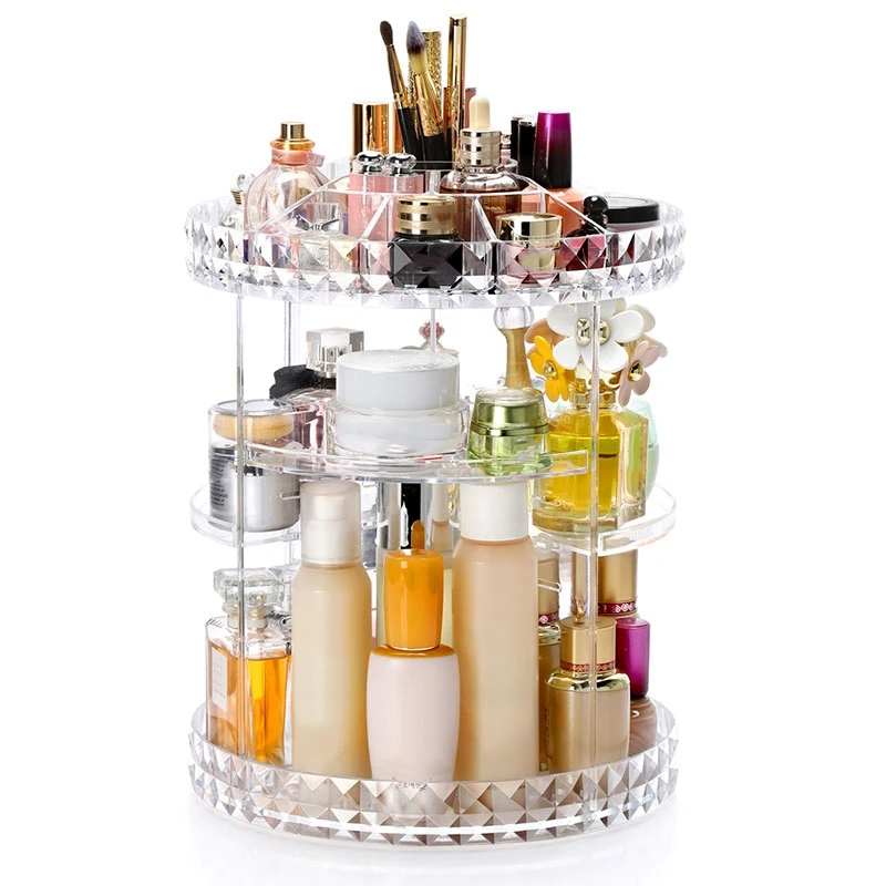 

360 Degree Rotation Transparent Acrylic Cosmetics Storage Box Fashion Spin Multifunction Detachable Makeup Beauty Organizer