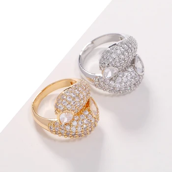 

LUALA Dubai Bridal Surround Shape Statement Finger Rings For Women Golden silver Color With Cubic Zircon Fashion Jewelry Bijoux