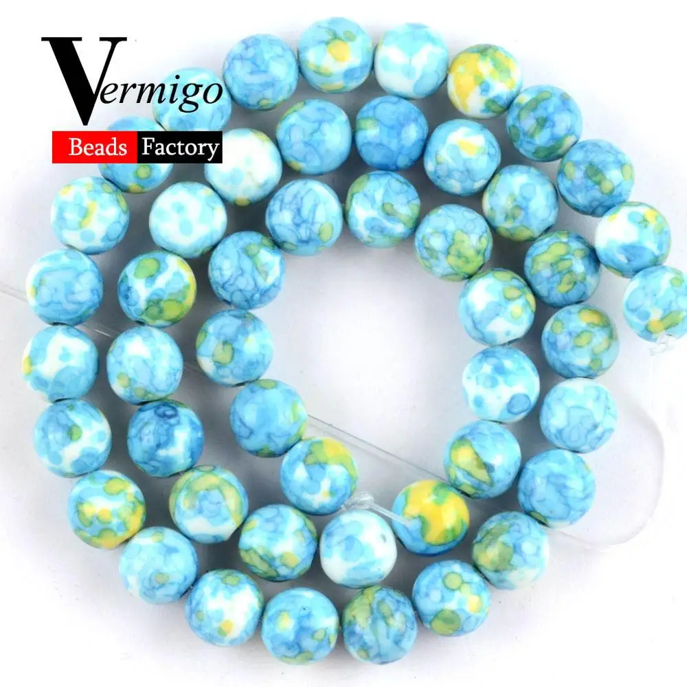 Blue Green Yellow Натуральные дождевые цветы из камней бусины для изготовления ювелирных изделий розовый синий, фиолетовый, зеленый Круглые бусины ожерелье самодельное браслет 4 мм-12 мм 15'' - Цвет: Blue Green Yellow