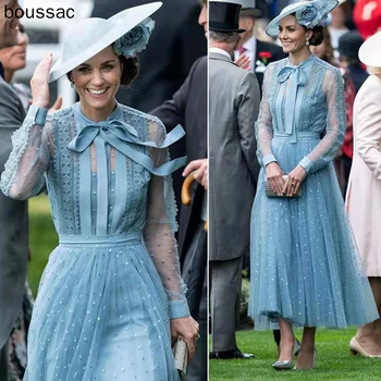 

Kate Middleton Long Dress High Quality New Women'S Fashion Work Party Sexy Vintage Elegant Chic Embroidery Long Sleeve Dresses