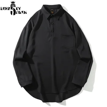 

Men fashion Shirt Hip Hop Loose style Shirts Harajuku Japanese hand-treated long Sleeve Top beach Shirt Casual Streetwear Autumn