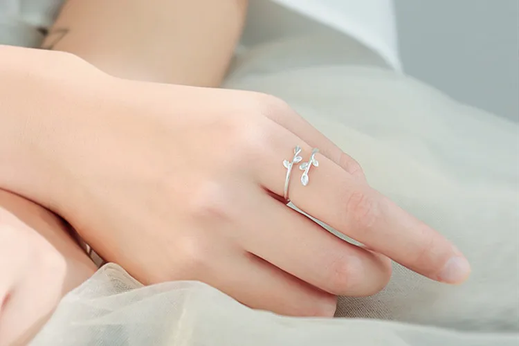 Bijoux, простой стиль, 925 пробы, серебряный лист, кольца для женщин, подарки, большие Регулируемые кольца на палец