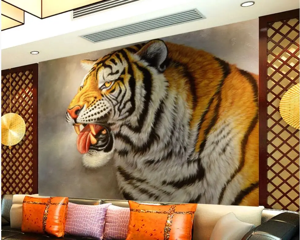 Papel de parede 3d para sala de estar hd, murais do tigre dourado, plano de  fundo da tv de decoração da casa, papel de parede 3 d