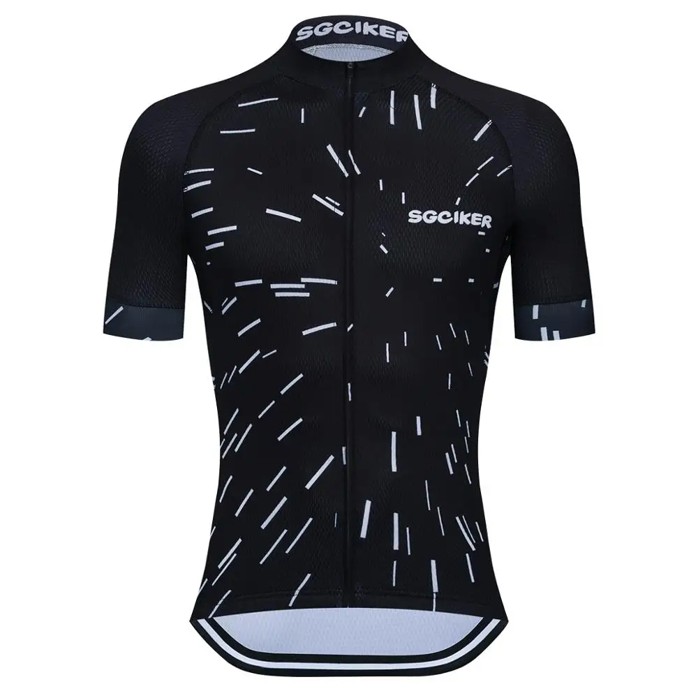

SGCIKER Tight Sleeve laser cut band summer short sleeve cycling jersey mens black bike cloth MTB Ropa Ciclismo italy MITI fabric