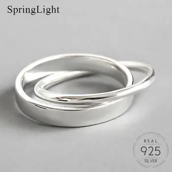 

Springlight Simple Double Ring Cross Locking Ring Real 925 Sterling Silver Creative Handmade Fine Jewelry Rings for Women Gift