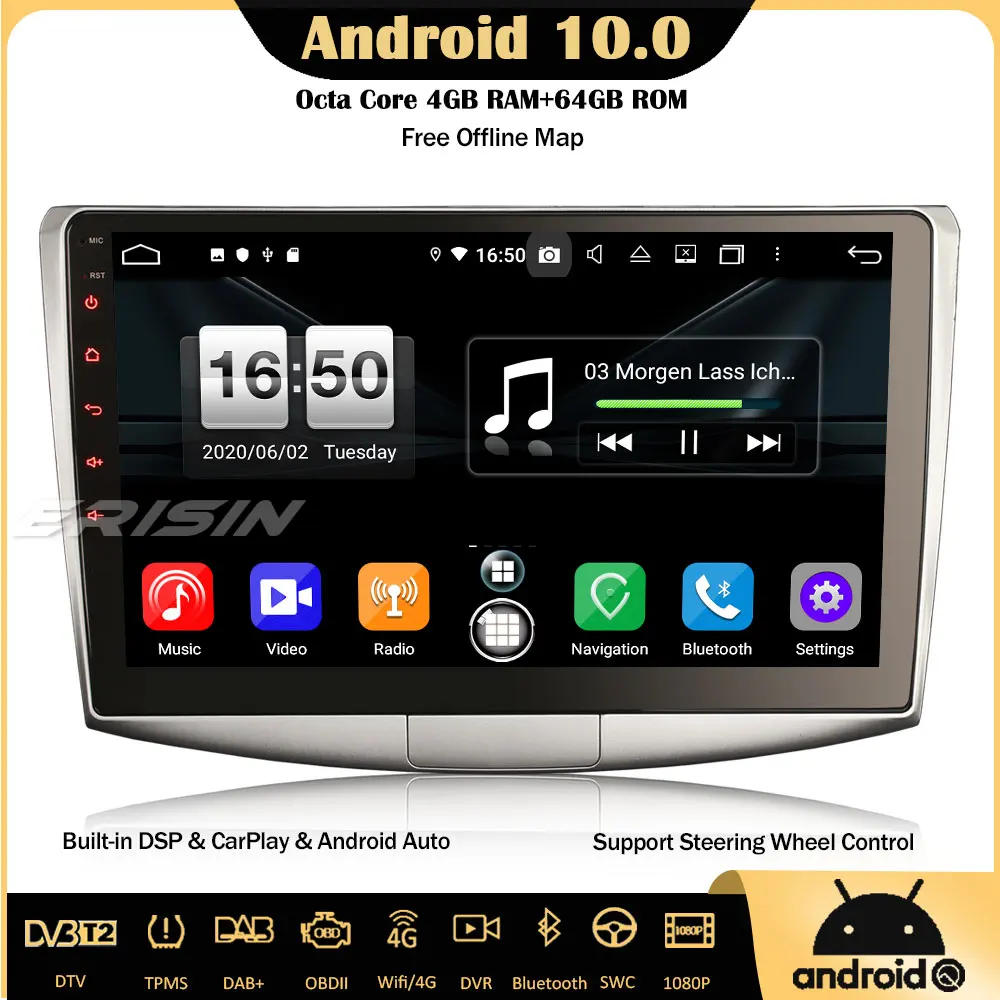 Erisin 8717 10 1 &quotDSP DAB + Android 0 Авторадио GPS Wifi Navi SWC CarPlay USB Canbus OBD TPMS для VW Passat CC B6