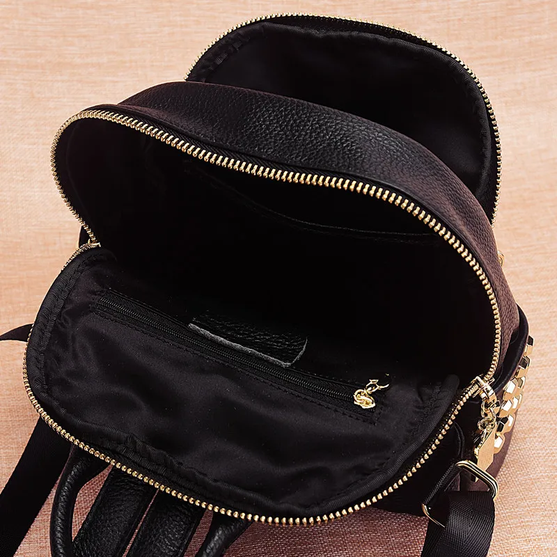 Backpack female leather Korean version of the tide fashion mini simple leather college wind wild small backpack female bag