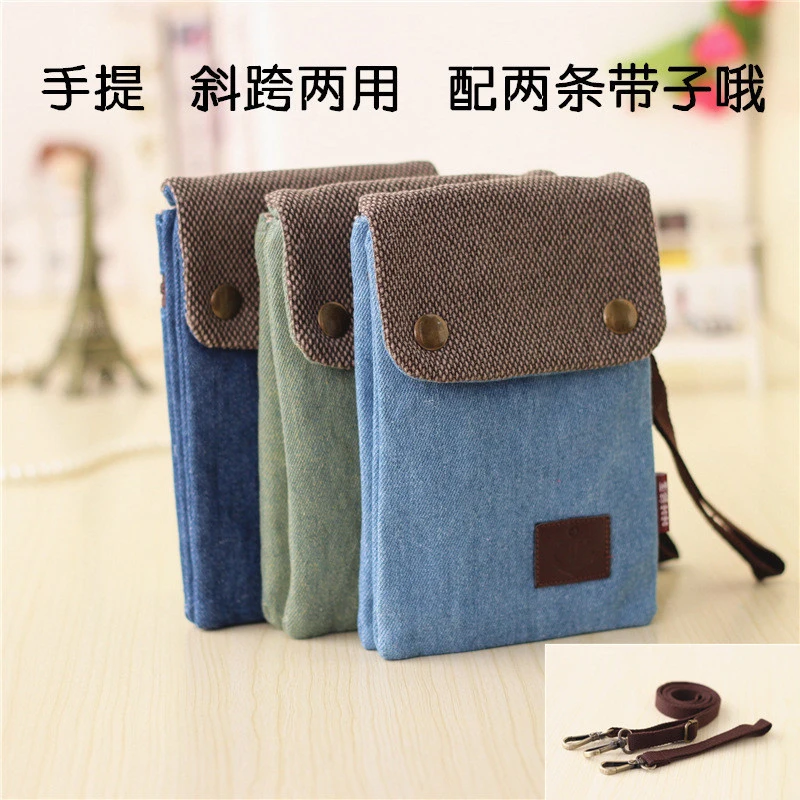 Холщовая джинсовая маленькая сумка кошелек сумочка чехол с ремешком на плечо для