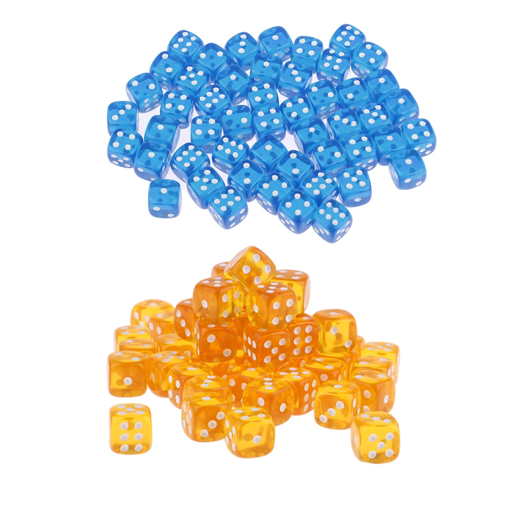 Pack of 100 Six Sided Dices for Role Playing Game Supplies Kit-Blue,Orange
