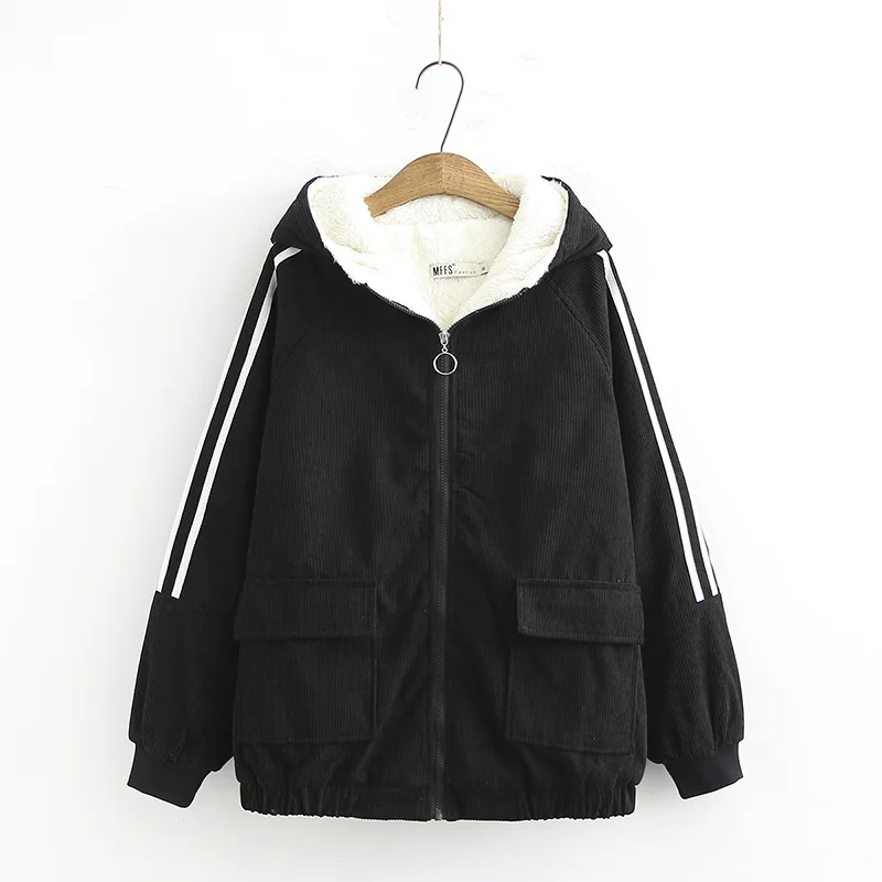 Черный Blvyisla 4XL Вельветовая хлопковая плюс флисовая утепленная куртка пальто Женская мода Карманы фонарь рукав молния верх от куртки-парки - Цвет: Черный