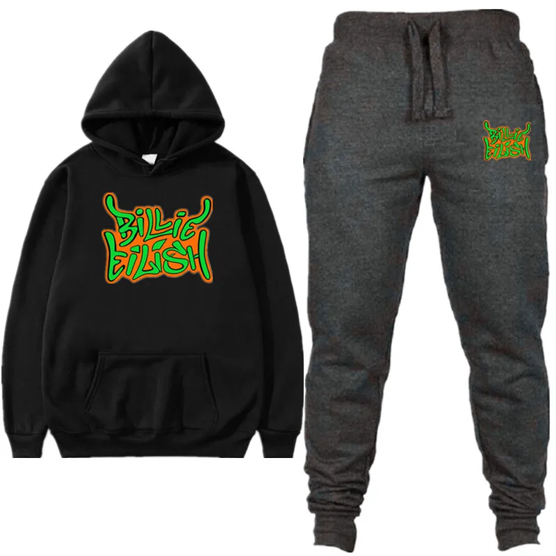 28black Dark gray Billie Eilish цельный спортивный костюм для мужчин и женщин, белая толстовка с капюшоном, женский спортивный пуловер, костюмы, мужская спортивная одежда, женский спортивный костюм - Цвет: 28black Dark gray