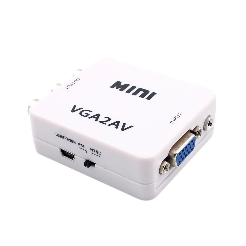 1080P Mini VGA to RCA AV Converter with 3.5mm 2AV / CVBS Audio + PC HDTV |