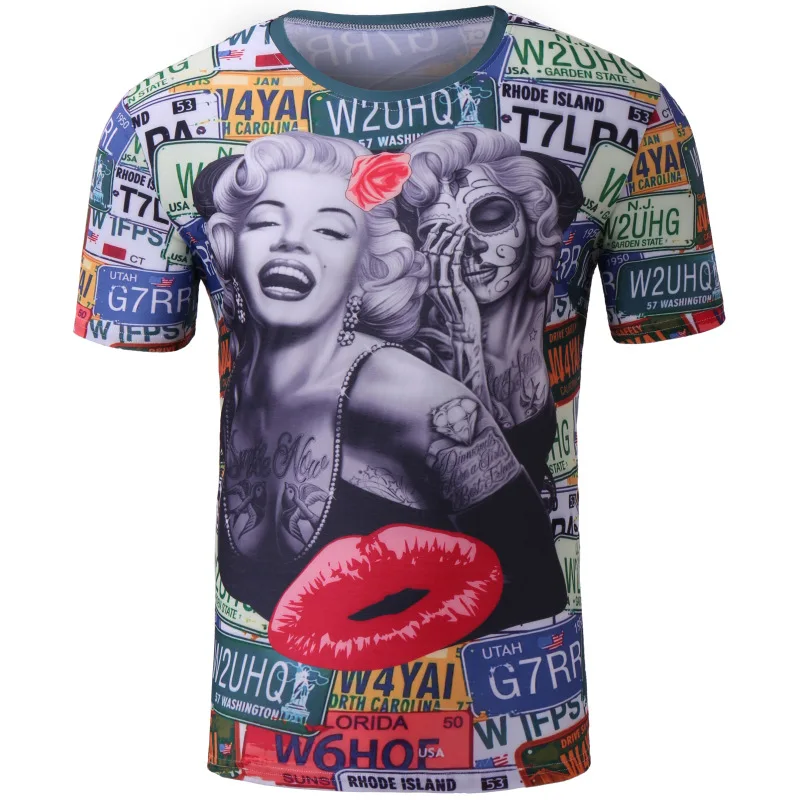 

New product t-shirt Personality cool Marilyn Monroe skull girl 3D Hip Hop t-shirt men/women funny Short Sleeve