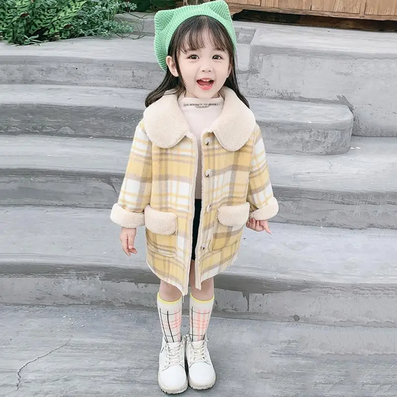 

New 2020 Autumn Winter Baby Girls Thicken Warm Woolen Coat Kids Girls Fashion Casual Plaid Jacket Children Wool Outerwear K85