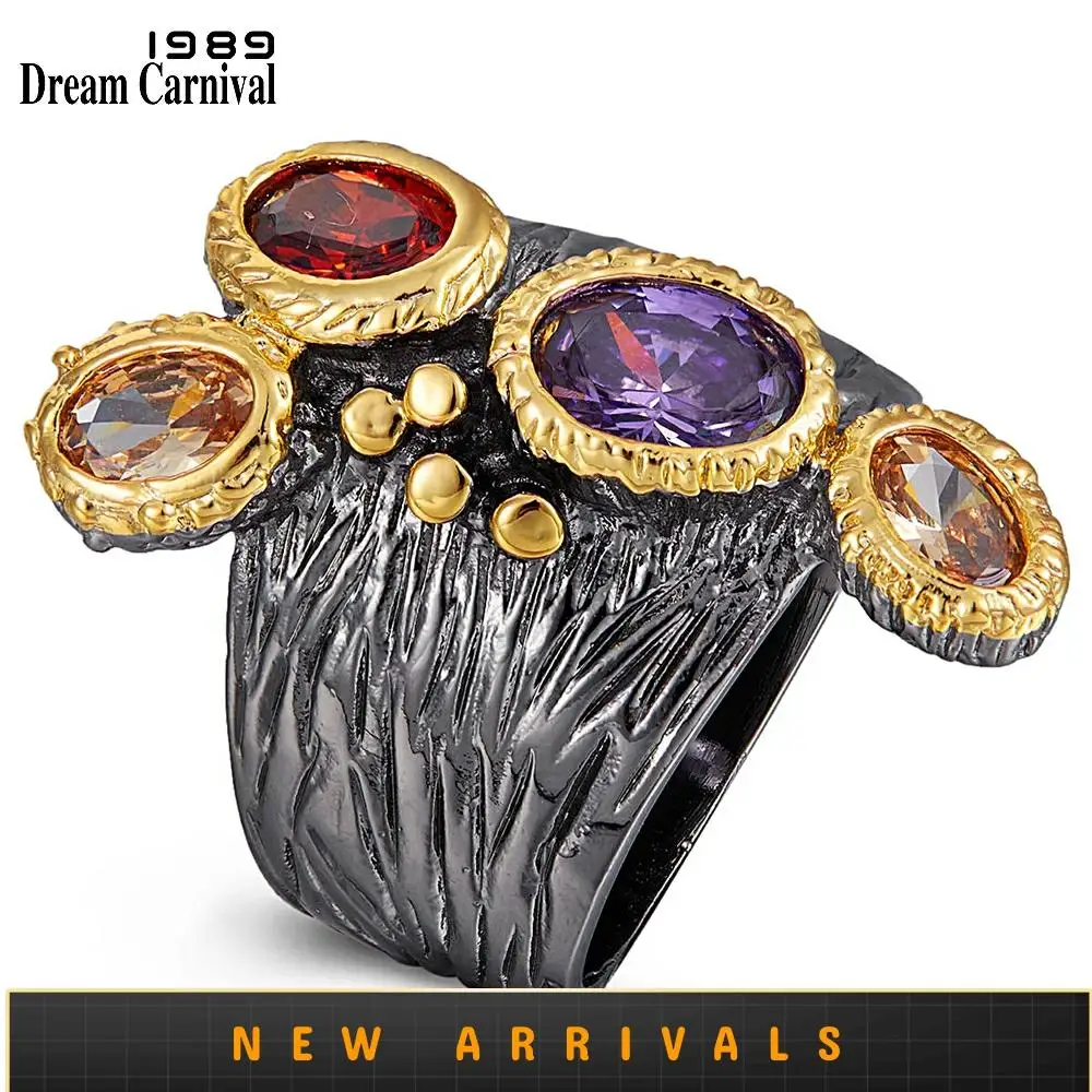 

DreamCarnival1989 Creative-Multi-Colors Cubic-Zirconia-Ring for Women Black-Gold Gothic Rings Amazing Price Hot Pick WA11781