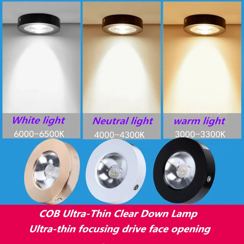 Ultra-thin LED downlight, ceiling spotlight, AC110-240V, cabinet, indoor lighting, warm white and cool white, 3W5W 7W 10W 15WCOB ceiling lights for living room