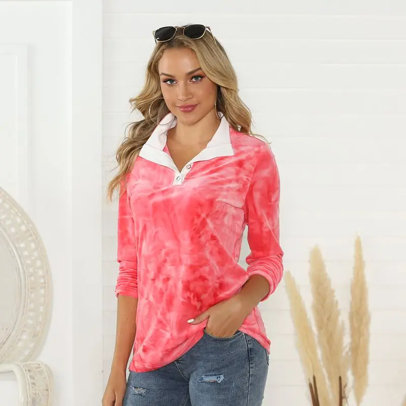 Розовый LOUIS JASON Female Tops& Shirt Bright Color V-neck Flannel Long Sleeved Women Tops Winter Lapel Shirt Plus Size Thin Wild Shirt - Цвет: Розовый