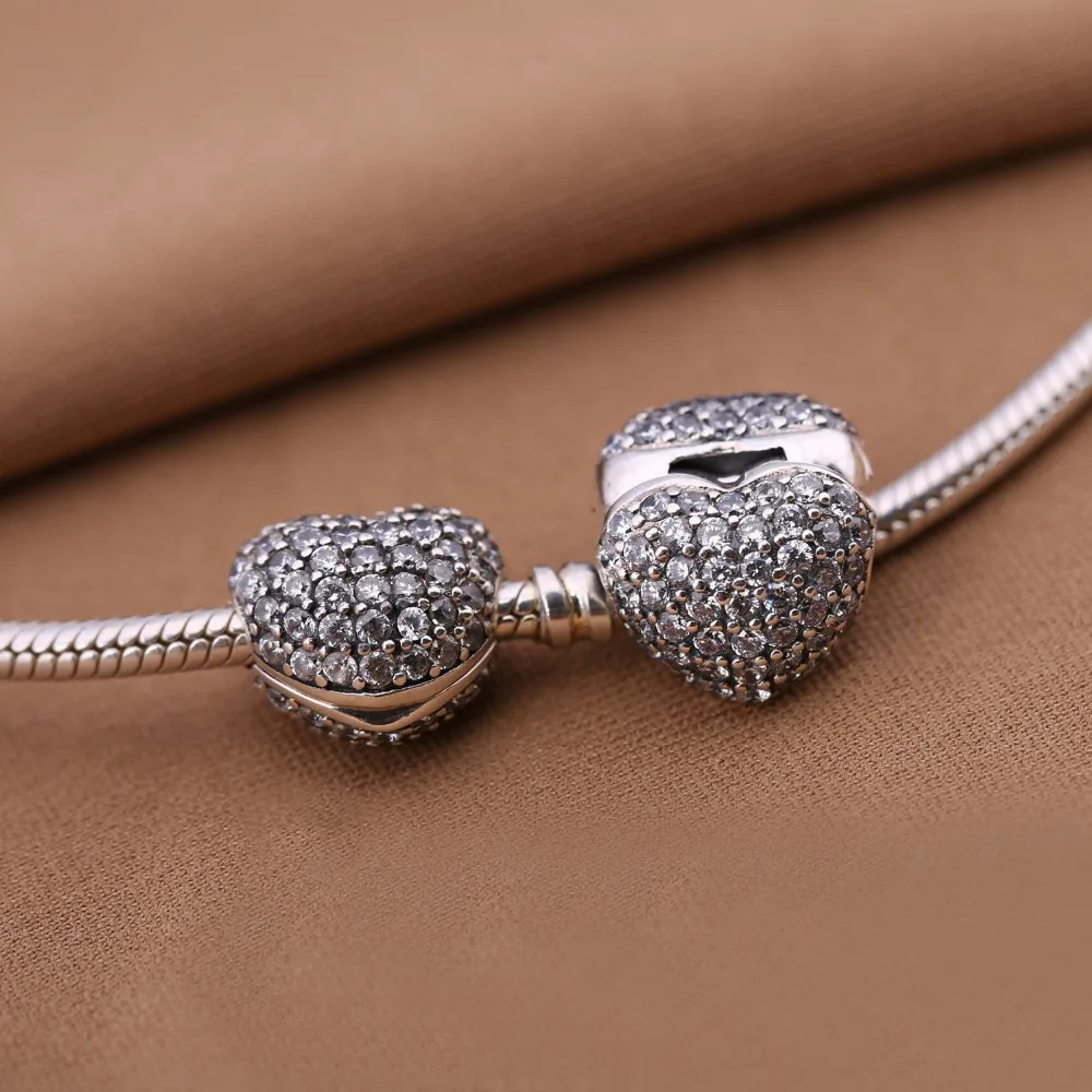 Pukido PMG Silver Mix CZ Heart Clip Charms Bead Fits Original Charm Bracelet DIY Women Jewelry Color: PMG11, Item Diameter: 17cm